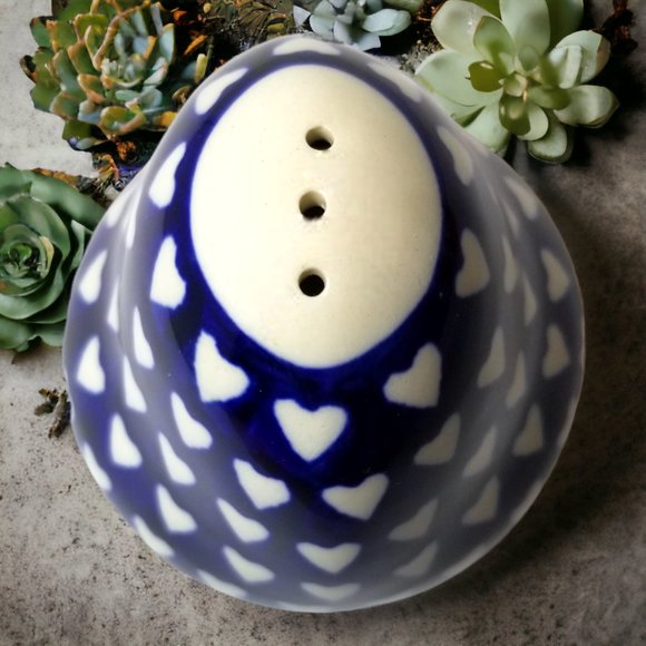 Cobalt Blue 3-Pcs Salt and Pepper Set Love Is All Around by Polish Pottery - Picture 9 of 11